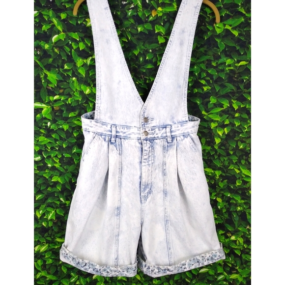 Stefano Pants - Vintage 90's Acid Wash High Waisted Overall Shorts